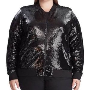 Black Sequin Bomber Jacket
